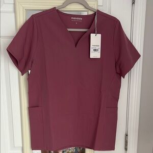 BRAND NEW Curved Mandala V Neck Scrub Top Mauve
